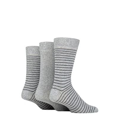 Image of Mens 3 Pair SOCKSHOP TORE 100% Recycled Fine Stripe Cotton Socks Grey 7 11