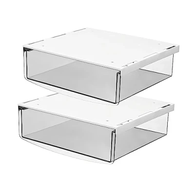 Image of TUKA i AKUT 2X 1.7L Under Desk Drawer 24x21x8cm, Self Adhesive Tray Hidden Underbench Storage Drawer, Organizer Box Utensils Case Table, 2er Transparent TKD8607
