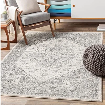 Image of Surya Khartoum Vintage Rug Area Rugs Living Room, Hallway, Bedroom Chic Neutral Scandi Rug, Traditional Boho Style, Natural Easy Care Pile Large 160x220cm Grey