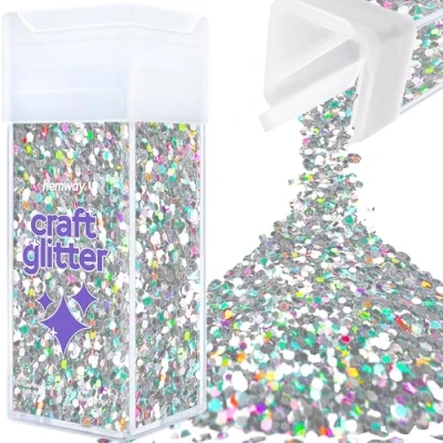 Image of Glitter for Craft Shaker Silver Holographic Resin Tumblers Cards Christmas Jewellery Candle Super Chunky Nail Face Cosmetic 110g / 3.9oz