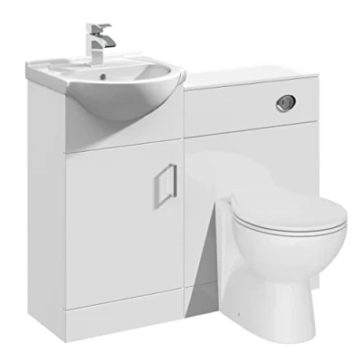 Image of VeeBath Linx 1050 Vanity Unit Furniture Set, Wash Basin Bathroom Sink, WC, Toilet Pan, Soft Close, Quick Release Seat with Concealed Cistern White (Flat Pack)