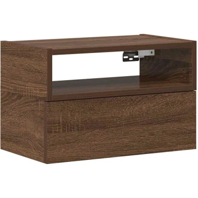 Image of vidaXL Wall Mounted Bedside Cabinet Brown Oak, Engineered Wood, Bedroom Storage with Drawer, Space Saving Nightstand, 45x26x28.5 cm