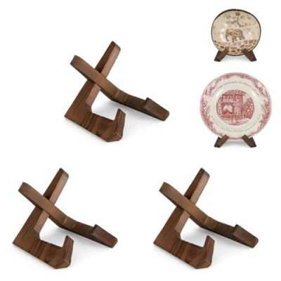 Image of ANBOXIT Bowl Stands for Display, 3 Pack 3,5 Inch Plate Stand, Wooden Easel Frame Holder, Display Stand Large Deep Bowls Platters and Dishes, 12,2 x 10 9cm (For under 6,3cm in Depth)
