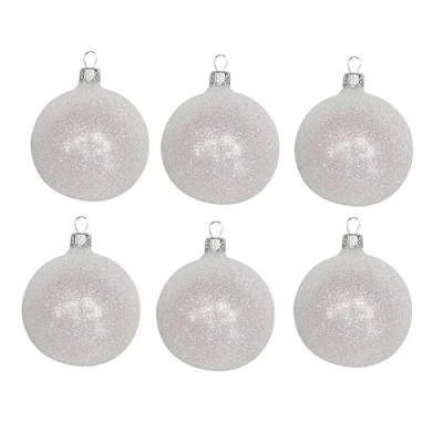 Image of Gisela Graham White Iridescent Glitter Baubles set of six