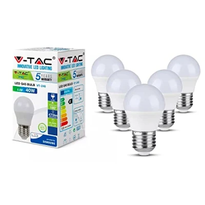 Image of V TAC E27 Screw Bulb Golf Ball LED Edison Light Small 5.5W Equivalent to 40W 4000K Day White Non Dimmable Pack of 5
