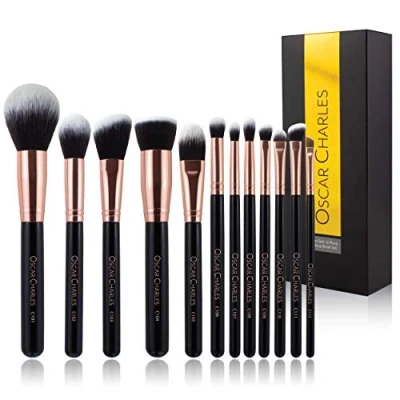 Image of Oscar Charles Makeup Brush Set, 12 Piece Brushes Set Professional, Six Face Make up &amp; Eye Rose Gold