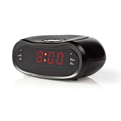 Image of Ex Pro Retro RED Digital Alarm Clock Radio, 0.6&quot; LCD Display with Sleep and Snooze Function, Dual Alarm, 20 Presets Black