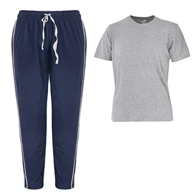 Image of Mens Pyjamas Super Soft Cotton Mix Men Pjs Set for Man Nightwear Lounge wear (XX Large, Grey/Navy)