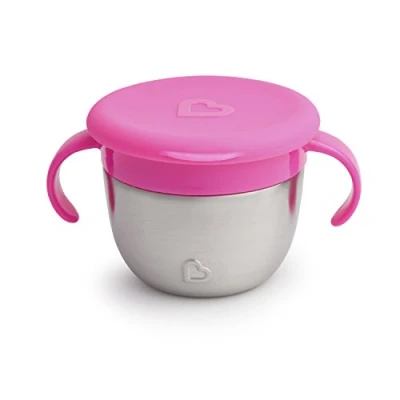 Image of Munchkin® Snack+™ Stainless Steel Snack Catcher Cup with Lid, 9 Ounce, Pink, 1 Pack