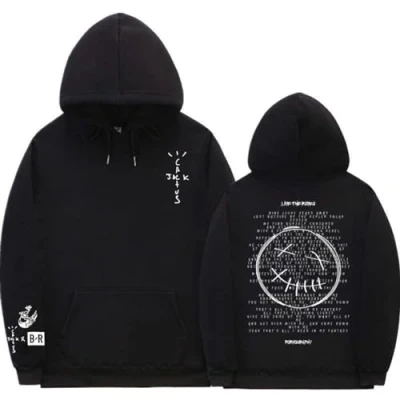 Image of Travis Scott Hoodies Double Sided Logo Print Hoodie Men Women Oversized Hip Hop Style Sweatshirt Y2K Hood Rapper Pullover,M,Black