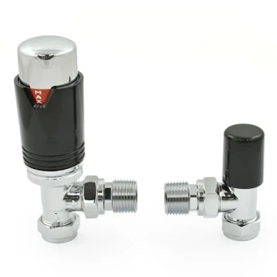 Image of Thermostatic Radiator Valve Chrome &amp; Black Angled TRV Style (Chrome Black)