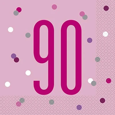 Image of Dazzling 90th Glitz Pink &amp; Silver Luncheon Napkins (16cm) Soft Chic Sparkling Design Perfect for Celebrations Events 16ct