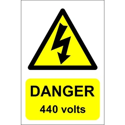 Image of Danger 440 volts Electrical safety sign Self adhesive sticker 150mm x 100mm