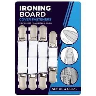 Image of Romaxx Premium Ironing Board Cover Clips Fasteners to Keep Flat and Secure on The Elastic Brace Straps Laundry Home Set OF 4 (White)
