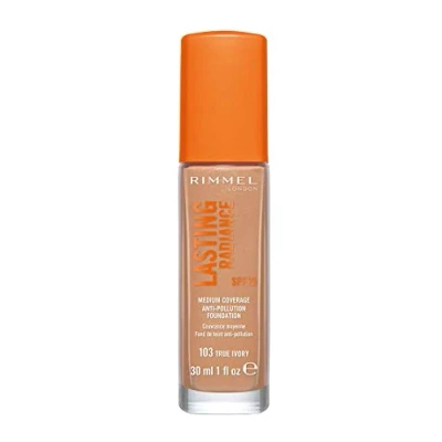 Image of Rimmel Lasting Radiance Medium Coverage Anti Pollution Foundation, SPF 25, 103 True Ivory (Rimmel Wake Me Up Foundation Upgrade)