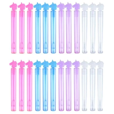 Image of Mini Bubble Wands Assorted Bubbles Blowers for Kids Childrens Birthday Party Bag Toys Favours (Unicorns, 24, Tubes)