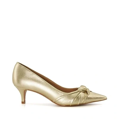 Image of Dune London Womens Ladies Twist Detail Heeled Courts Address Gold Leather (archived) Size UK 3