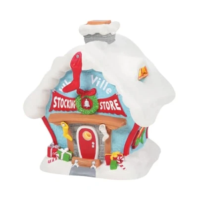Image of Department 56 Dr. Seuss The Grinch Village Who Ville Stocking Store Lit Building, 7.17 Inch, Multicolor