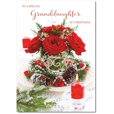 Image of doodlecards Granddaughter Christmas Card Red Flower Arrangement Large A4 Size for with Plain Envelope