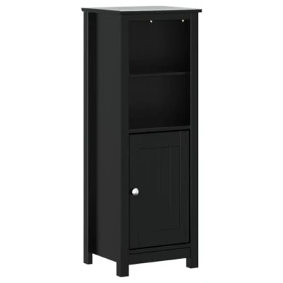 Image of vidaXL Bathroom Cabinet BERG Black Solid Wood Pine Elegant with Spacious Shelves, Ideal for Storage and Decor 40x34x110 cm