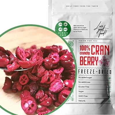 Image of Freeze Dried Cranberries 100% Natural Premium No Added Sugar Berries to Make Own Cranberry Powder, Sauce or Fruit Snack Fresh Super Food ZingyZoo