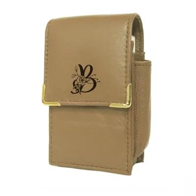 Image of Floral Monogram Beige Leather Cigarette Packet Cover (B)