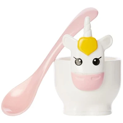 Image of MSC International Joie Unicorn Hard Boiled Egg Cup Holder with Spoon, 2 Piece Set, One Size, White