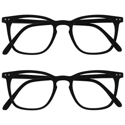 Image of OPULIZE Bex Reading Glasses 2 Pack Large Square Cool Designer Frame Spring Hinges Scratch Resistant Matt Black Mens Womens RR64 1 +3.50