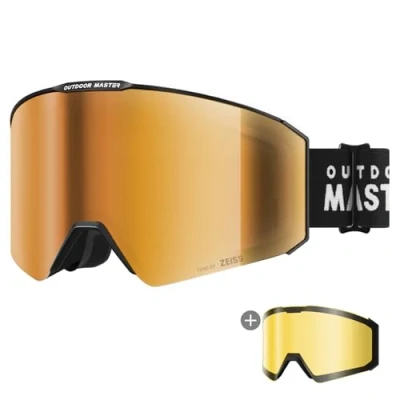 Image of OutdoorMaster Falcon Ski Goggles Lens by ZEISS, OTG Snowboard Anti fog, Magnetic Interchangeable Lens, Snow for Men &amp; Women, OrangeBronze Vlt 16%