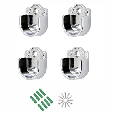 Image of 4Pcs Closet Pole Sockets Stainless Steel Rod End Holders Wardrobe Hanging Rail Brackets Round Tube for Bracket Shower Curtain with Screws (25mm)…
