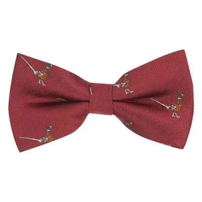 Image of King &amp; Priory Burgundy Red Herringbone Embroidered Pheasant Bow Tie