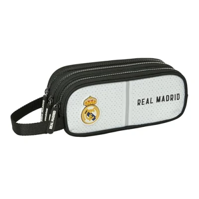 Image of Real Madrid 1st Team 24/25 Triple Zip Case, Children&#039;s Pencil Ideal for Children from 5 to 14 Years, Comfortable and Versatile, Quality Resistance, 21 x 7 8.5 cm, white/grey,