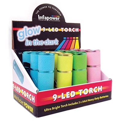 Image of Infapower F007 9 LED Glow in The Dark Torch, Pack of 12