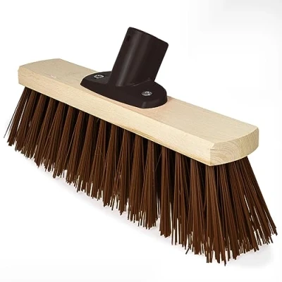 Image of 12&quot; Wooden Broom Head with Stiff Bassine Natural Hard Bristle Brush Garden Outdoor for Yard Sweeping Wood Fitted Handle Bracket