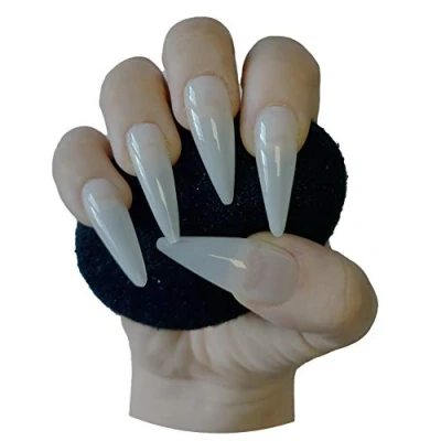 Image of 600 Pieces Extra Long Stiletto Straight Pointed Full Cover NATURAL Press On Acrylic False Nails Tips Professional Salon &amp; Home Use.