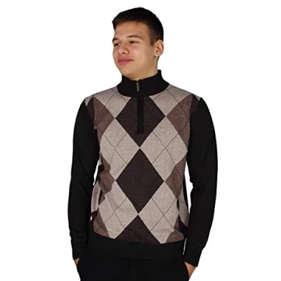 Image of Pierre Cardin Mens New Season Quarter Zip Argyle Knitted Jumper (Style 5 Brown, 2XL)