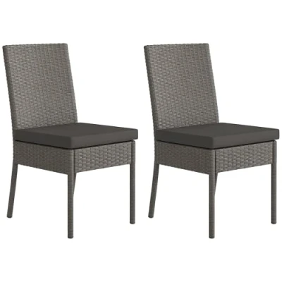 Image of Outsunny 2 Pieces PE Rattan Garden Chairs with Cushion, Patio Wicker Dining Backrest for Patio, Deck, Garden, Dark Grey