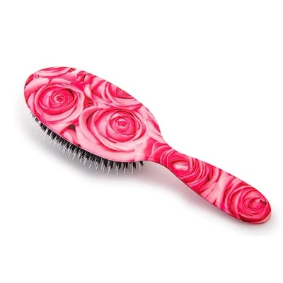 Image of Rock &amp; Ruddle Natural Mixed Boar Bristle Hair Brush for Women and Kids (Large 21 cm) Perfect Wet or Dry Hair, Detangling Smoothing Blowdrying Designed Made in UK Romantic Roses