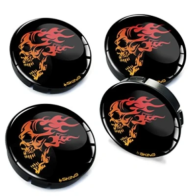 Image of Biomar Labs® 4 x 60mm 3D Wheel Hub Centre Caps Fire Skull Center Rims C 56