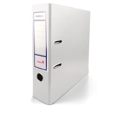 Image of Netuno 1x Folder Lever Arch White 2 Ring Binder Ekobox Organiser 8 cm 3,15 inch A4 Wide Cardboard for Office Shelf Folders Desk