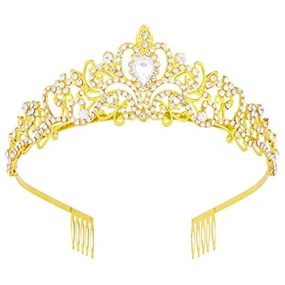 Image of Crowns for Women, Vofler Gold Tiara Crystal Princess Queen Ladies Little Girls Adult Bridal Bride Birthday Wedding Pageant Prom Costume Party