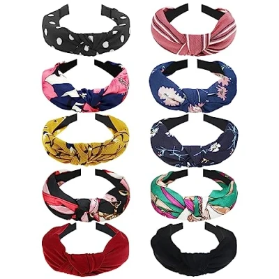 Image of DRESHOW 10 Pieces Wide Headbands Knot Turban Headband Hair Band Elastic Accessories for Women and Girls
