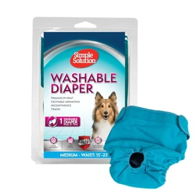 Image of Simple Solution Washable Re usable Female Dog Diapers, Absorbent with Leak Proof Fit for Excitable Urination, females in heat or Incontinence 1 x Medium Diaper