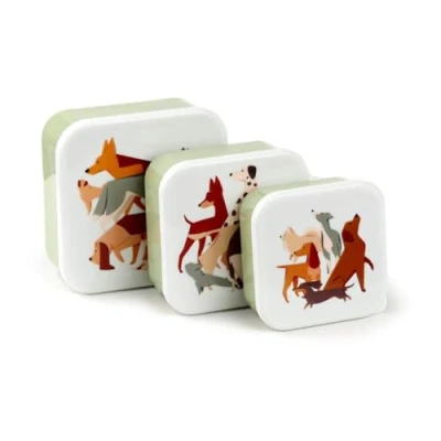 Image of Puckator Barks Dog Set of 3 Lunch Box Snack Pots M/L/XL Lunchbox with Multi Compartments Small Food Containers for Adults and Kids Girls Boys Storage