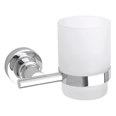 Image of tesa LUUP Toothbrush and Toothpaste Holder No Drill Wall Mounted Satined Cup with Chrome Plated Holder, Stainless Waterproof Includes Removable Glue Solution