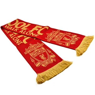 Image of Liverpool FC You&#039;ll Never Walk Alone Red Gold Crest Liverbird Scarf LFC Official