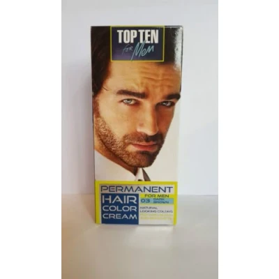 Image of TOP TEN for Men,Permanent color cream hair,beard and moustache 03 DARK BROWN. Effect visible after 10 min.