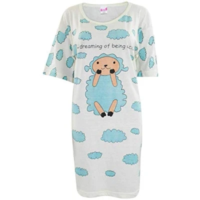 Image of True Face Ladies Nightdress Night Shirt Dress Womens Nighties Nightshirt Pyjamas Cotton Lamb (Cream, One Size)