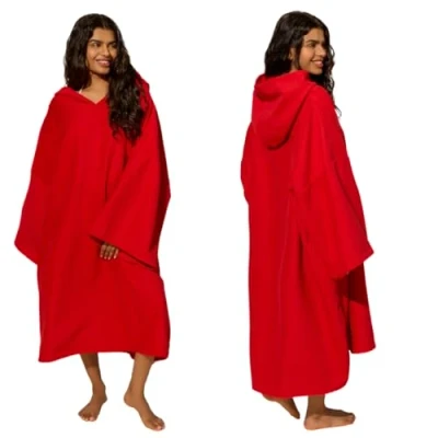 Image of Brentfords Towel Poncho Adult Womens, Quick Dry Beach Towels for Adults Hooded Large Bath Swim Surf Absorbent Soft Microfibre Changing Robe, Red