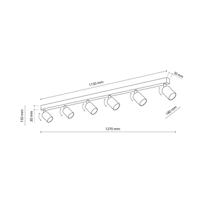 Image of TK Lighting Top downlight, white, length 127 cm, steel, 6 bulb.